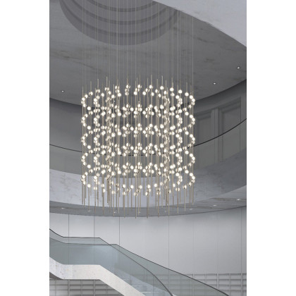 Sonneman Constellation Centaurus LED Chandelier - Satin Nickel, Cylinder, Clear Faceted Acrylic Lens, 3000K