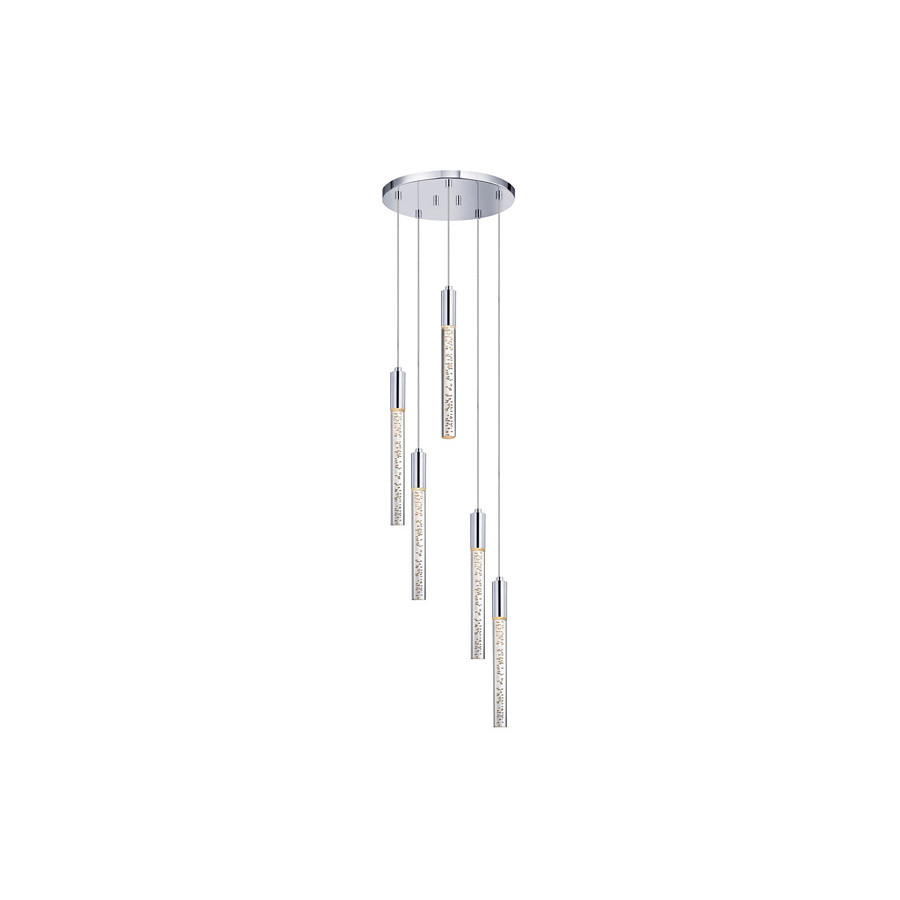 Sonneman Champagne Wands Chandelier - Polished Chrome, 5-Light Round