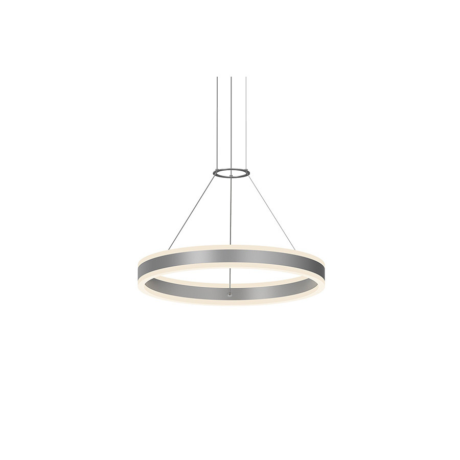 Sonneman Double Corona Ring Pendant - Bright Satin Aluminum, 24"