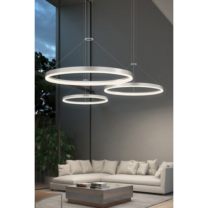 Sonneman Corona Ring LED Pendant - Bright Satin Aluminum, 48", 3000K