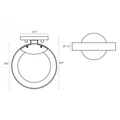 Sonneman Light Guide Ring LED Sconce - Satin Black with White Interior, Single