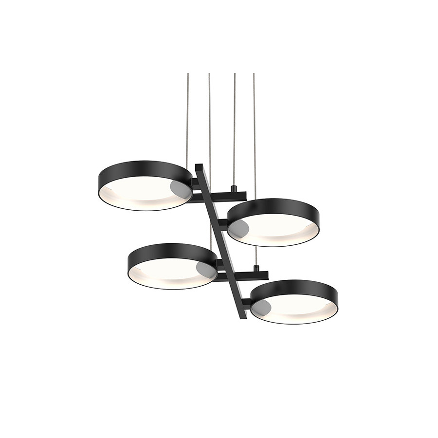 Sonneman Light Guide Ring Chandelier - Satin Black with White Interior, 4-Light Bar