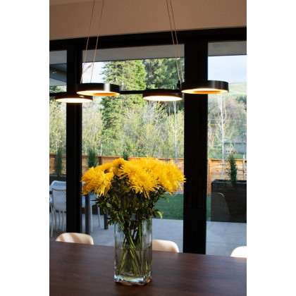 Sonneman Light Guide Ring Chandelier - Satin Black with White Interior, 4-Light Bar