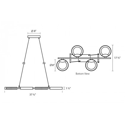 Sonneman Light Guide Ring Chandelier - Satin Black with White Interior, 4-Light Bar