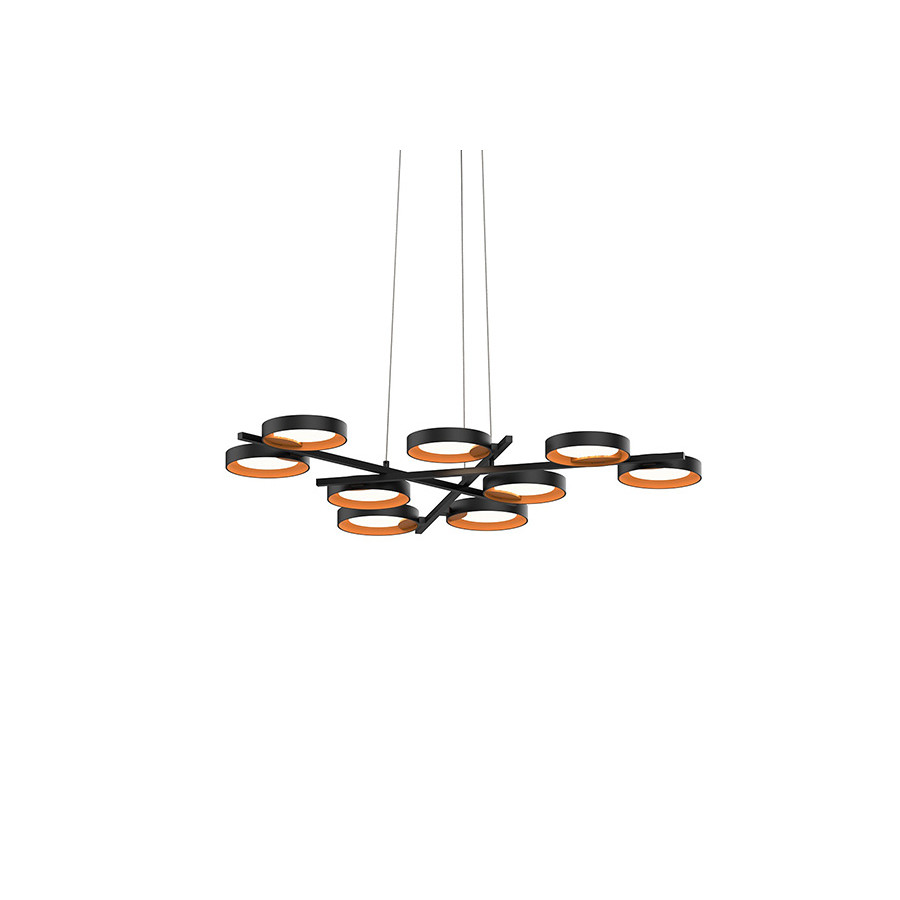 Sonneman Light Guide Ring Chandelier - Satin Black with Apricot Interior, 9-Light
