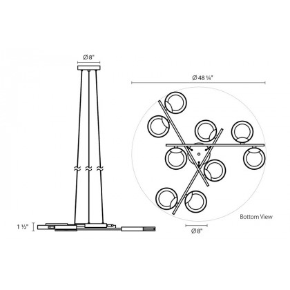 Sonneman Light Guide Ring Chandelier - Satin Black with Apricot Interior, 9-Light