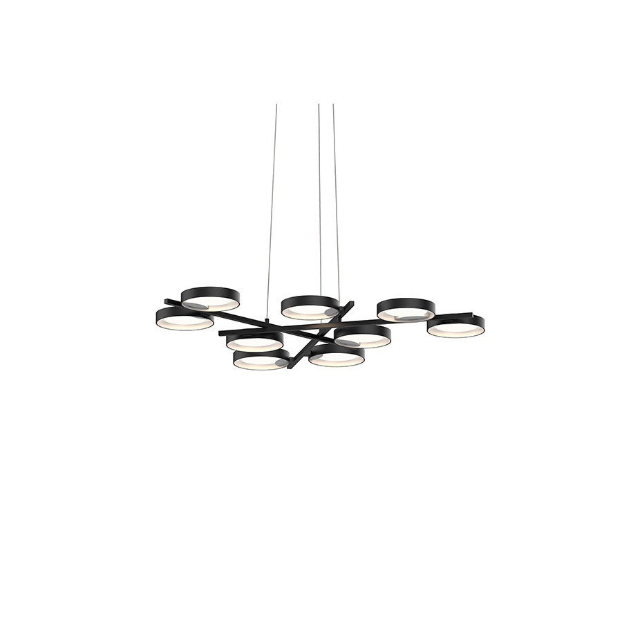 Sonneman Light Guide Ring Chandelier - Satin Black with White Interior, 9-Light
