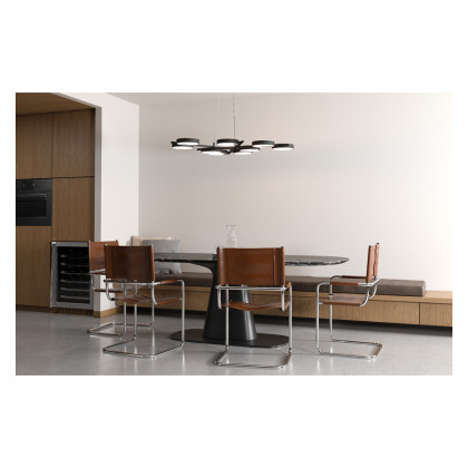 Sonneman Light Guide Ring Chandelier - Satin Black with White Interior, 9-Light