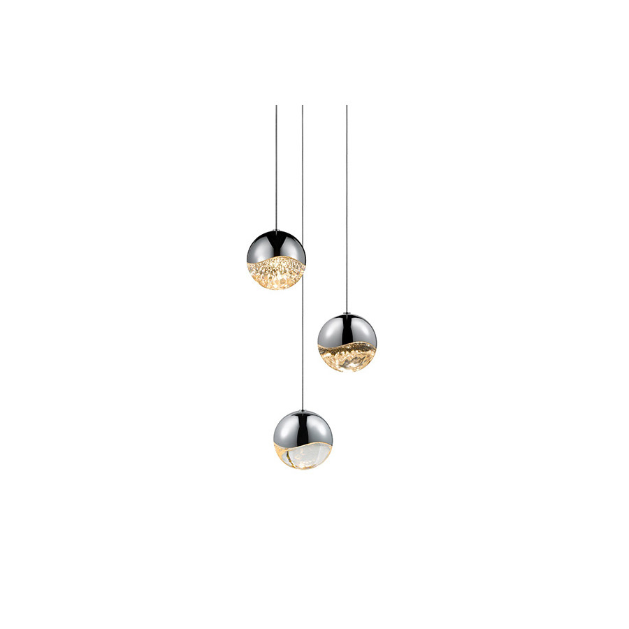 Sonneman Grapes LED Chandelier - Polished Chrome, 3-Light Large, Round Canopy