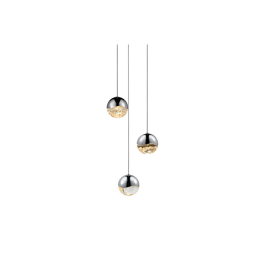 Sonneman Grapes LED Chandelier - Polished Chrome, 3-Light Medium, Round Canopy