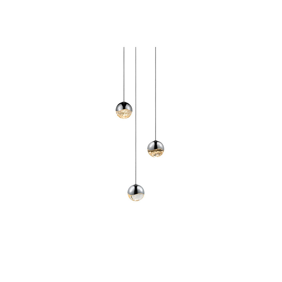 Sonneman Grapes LED Chandelier - Polished Chrome, 3-Light Small, Round Canopy