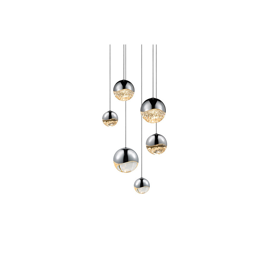 Sonneman Grapes LED Chandelier - Polished Chrome, 6-Light Assorted, Round Canopy