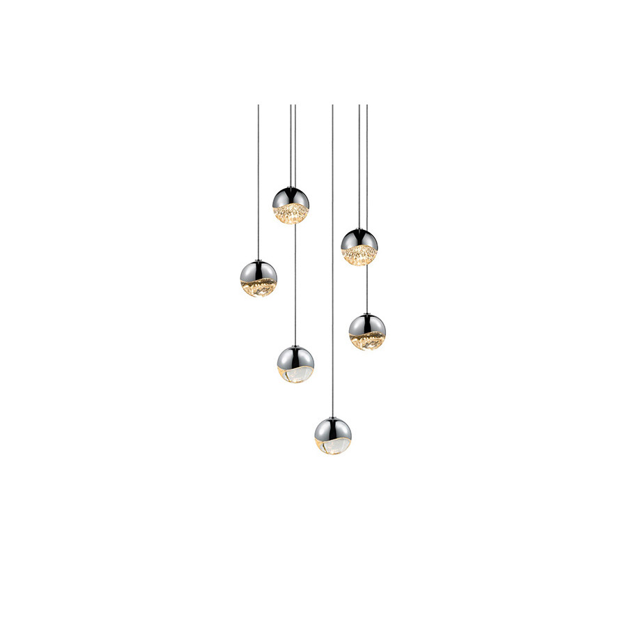 Sonneman Grapes LED Chandelier - Polished Chrome, 6-Light Small, Round Canopy