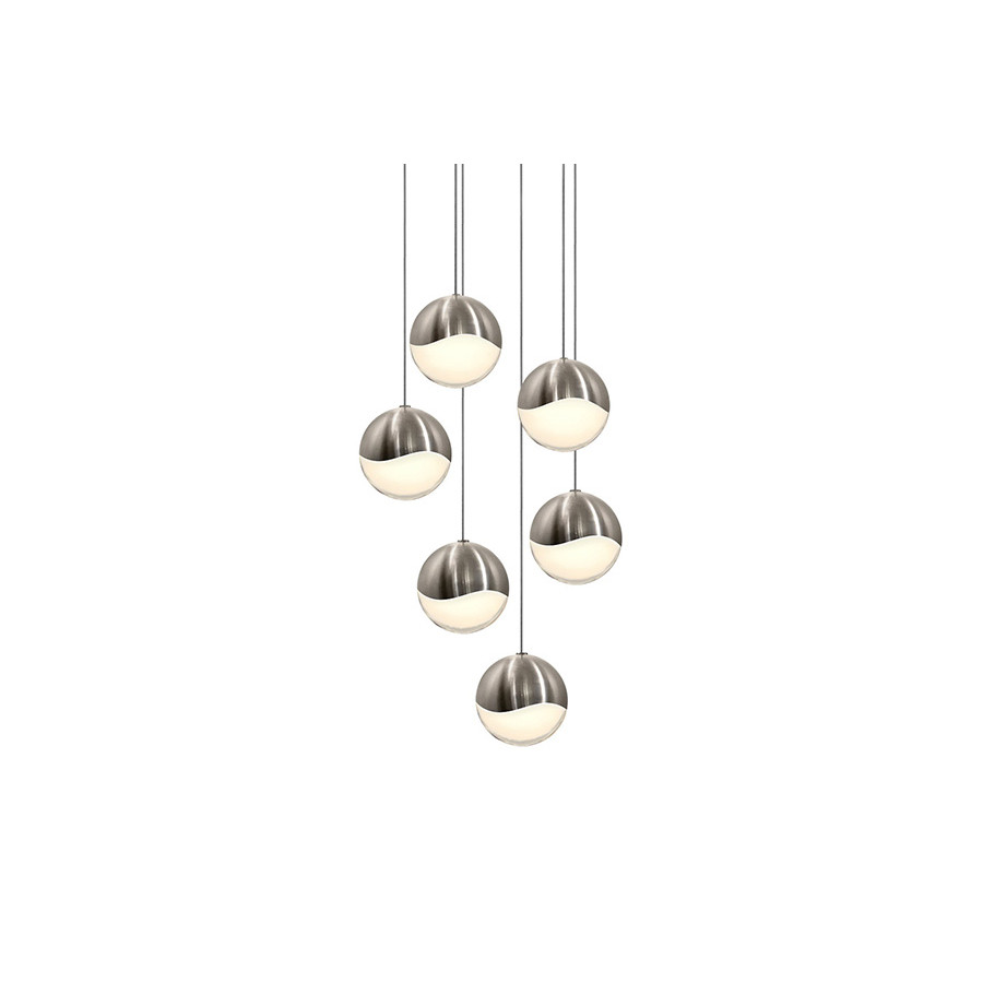 Sonneman Grapes LED Chandelier - Satin Nickel, 6-Light Large, Round Canopy