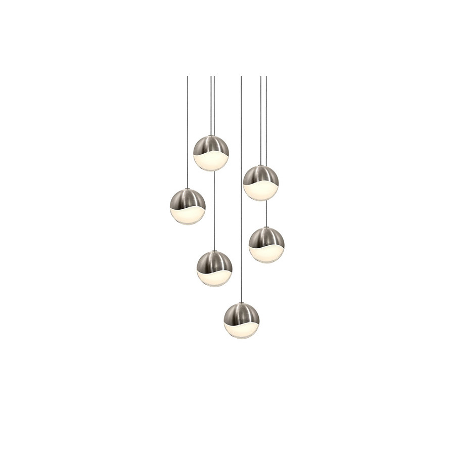 Sonneman Grapes LED Chandelier - Satin Nickel, 6-Light Medium, Round Canopy