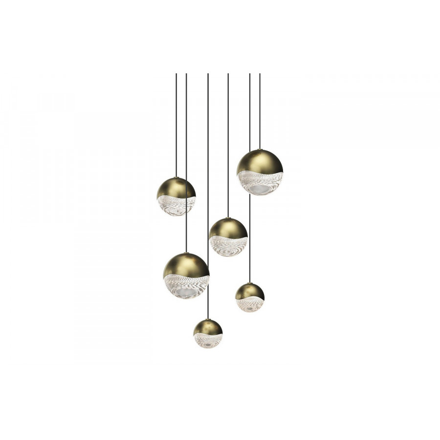 Sonneman Grapes LED Chandelier - Brass Finish, 6-Light Assorted, Round Canopy
