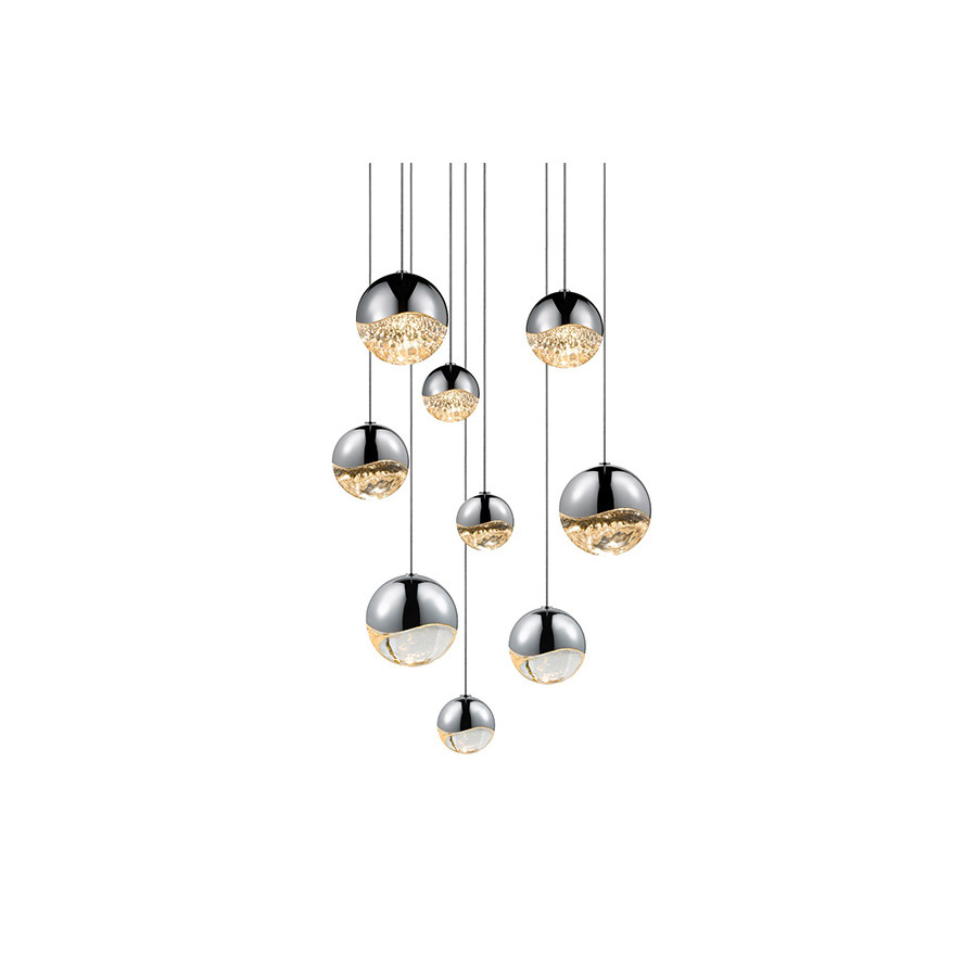 Sonneman Grapes LED Chandelier - Polished Chrome, 9-Light Assorted, Round Canopy