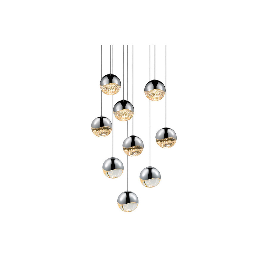 Sonneman Grapes LED Chandelier - Polished Chrome, 9-Light Medium, Round Canopy