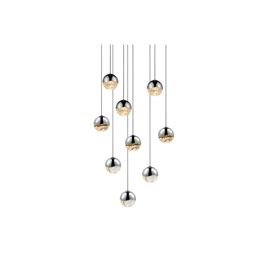 Sonneman Grapes LED Chandelier - Polished Chrome, 9-Light Small, Round Canopy
