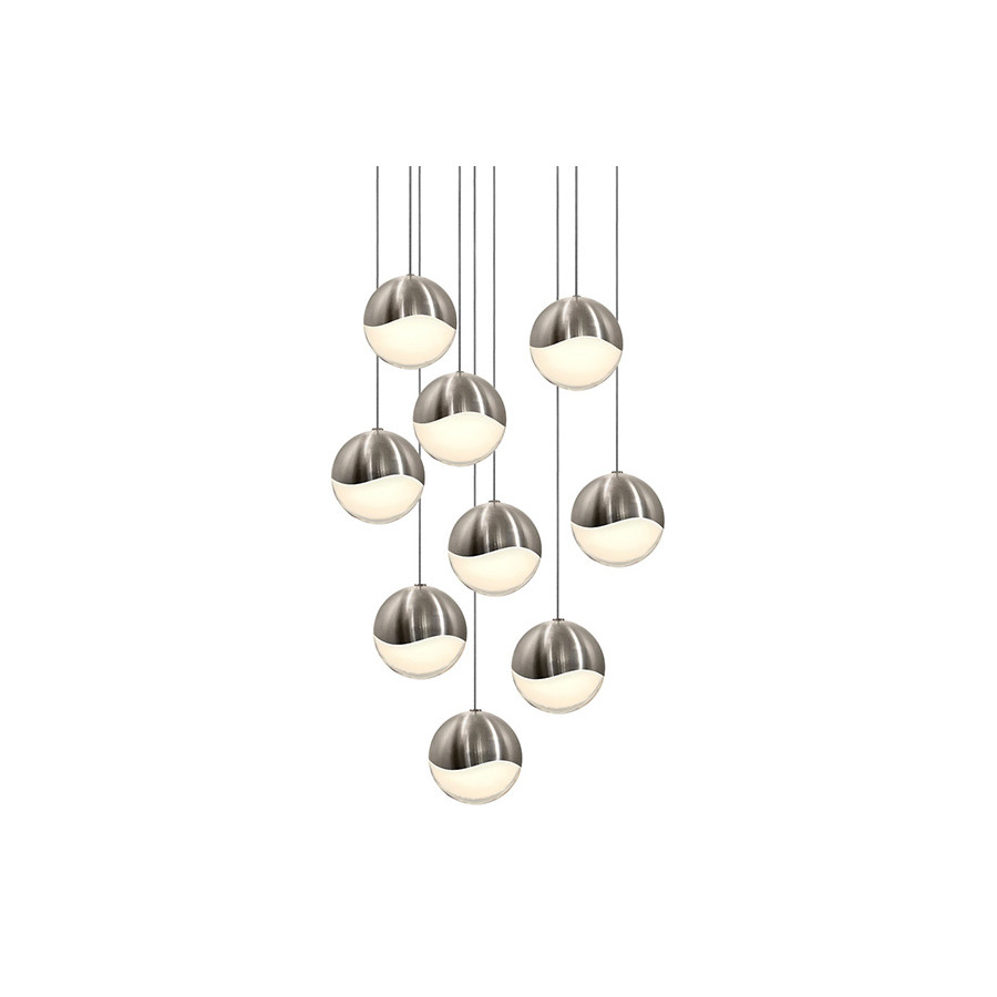 Sonneman Grapes LED Chandelier - Satin Nickel, 9-Light Large, Round Canopy