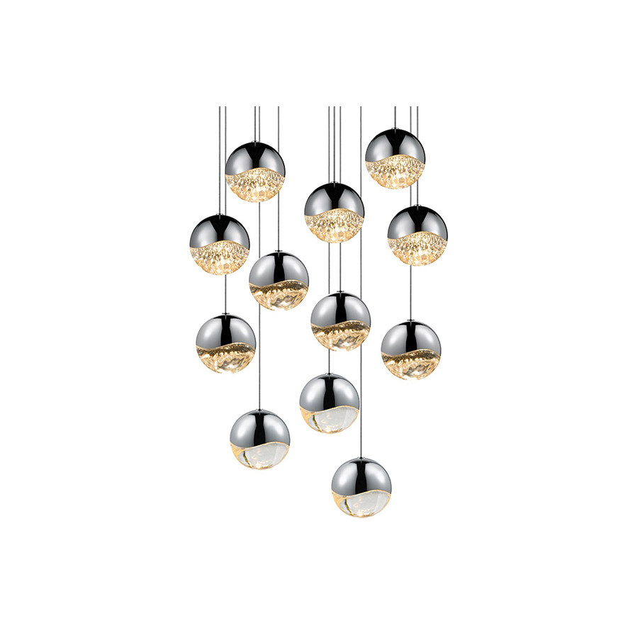 Sonneman Grapes LED Chandelier - Polished Chrome, 12-Light Large, Round Canopy