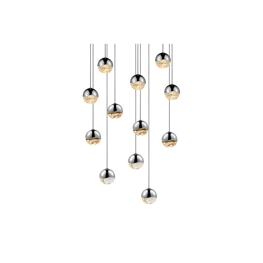 Sonneman Grapes LED Chandelier - Polished Chrome, 12-Light Small, Round Canopy
