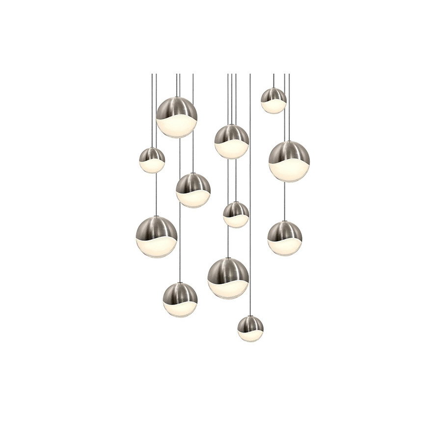 Sonneman Grapes LED Chandelier - Satin Nickel, 12-Light Assorted, Round Canopy
