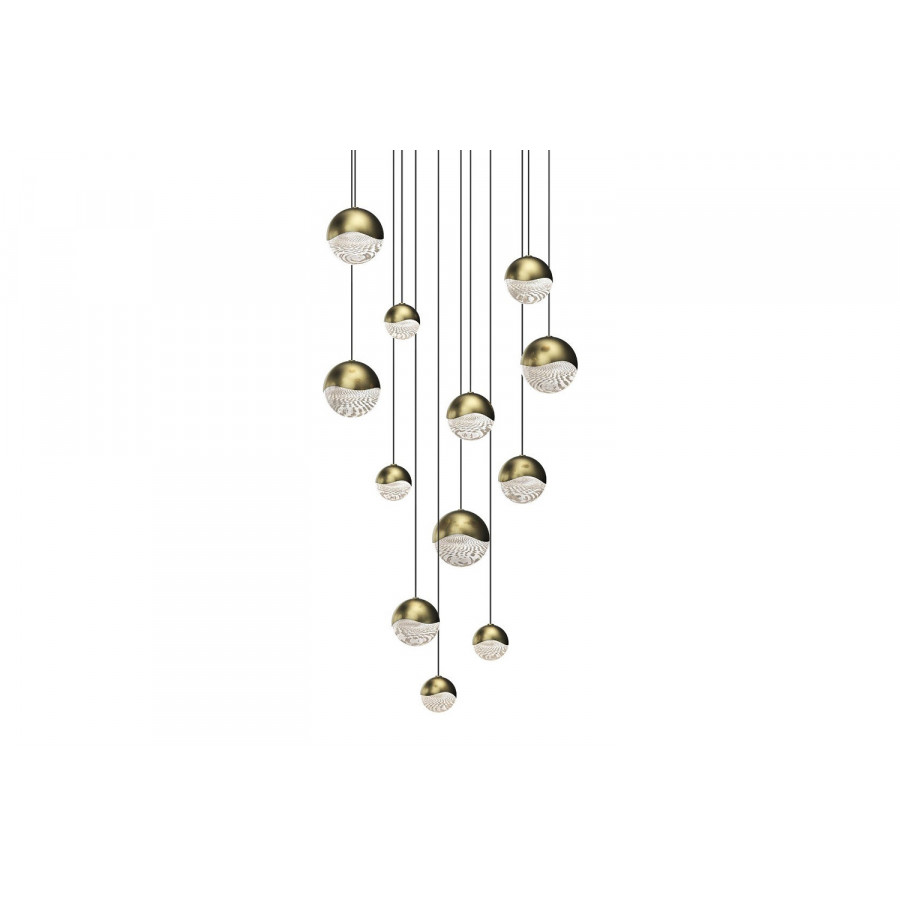 Sonneman Grapes LED Chandelier - Brass Finish, 12-Light Assorted, Round Canopy