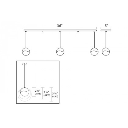 Sonneman Grapes LED Chandelier - Satin Nickel, 3-Light Small, Rectangle Canopy