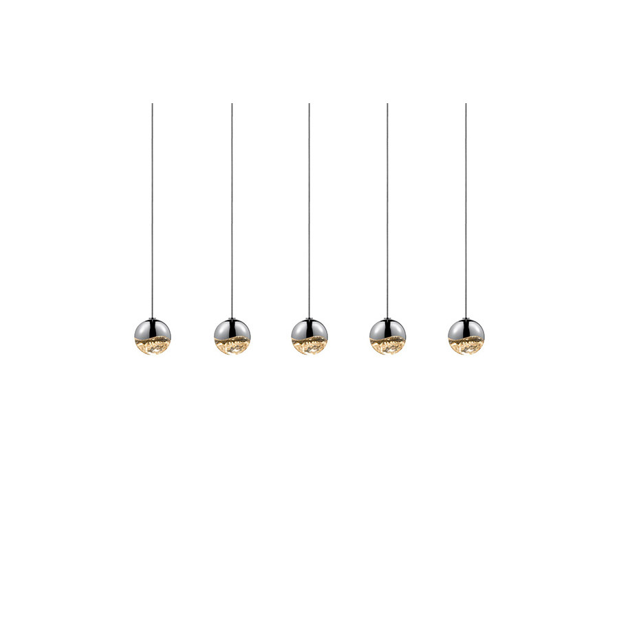 Sonneman Grapes LED Chandelier - Polished Chrome, 5-Light Small, Rectangle Canopy