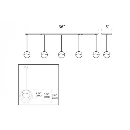 Sonneman Grapes LED Chandelier - Polished Chrome, 5-Light Small, Rectangle Canopy