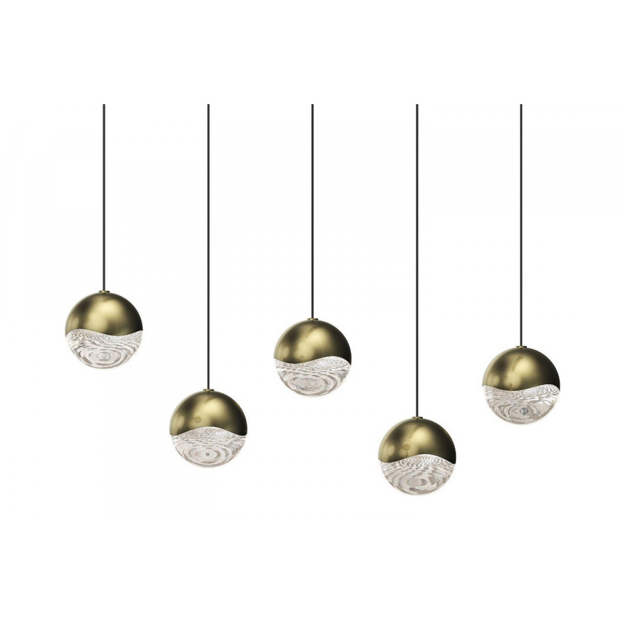 Sonneman Grapes LED Chandelier - Brass Finish, 5-Light Medium, Rectangle Canopy