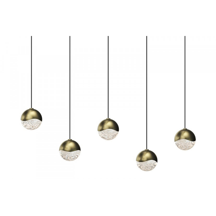Sonneman Grapes LED Chandelier - Brass Finish, 5-Light Small, Rectangle Canopy
