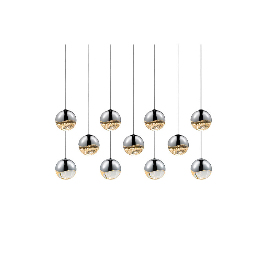 Sonneman Grapes LED Chandelier - Polished Chrome, 11-Light Medium, Rectangle Canopy