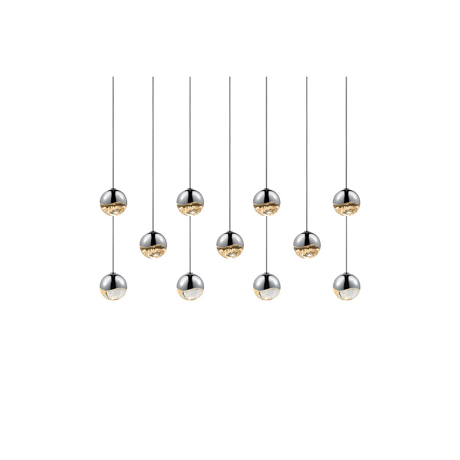 Sonneman Grapes LED Chandelier - Polished Chrome, 11-Light Small, Rectangle Canopy