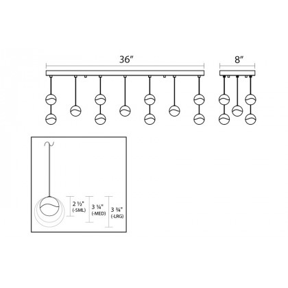 Sonneman Grapes LED Chandelier - Polished Chrome, 11-Light Small, Rectangle Canopy