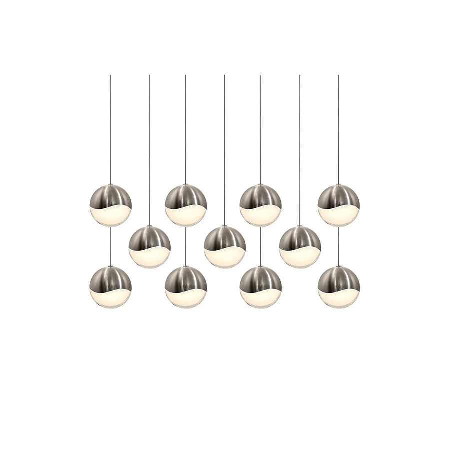 Sonneman Grapes LED Chandelier - Satin Nickel, 11-Light Large, Rectangle Canopy