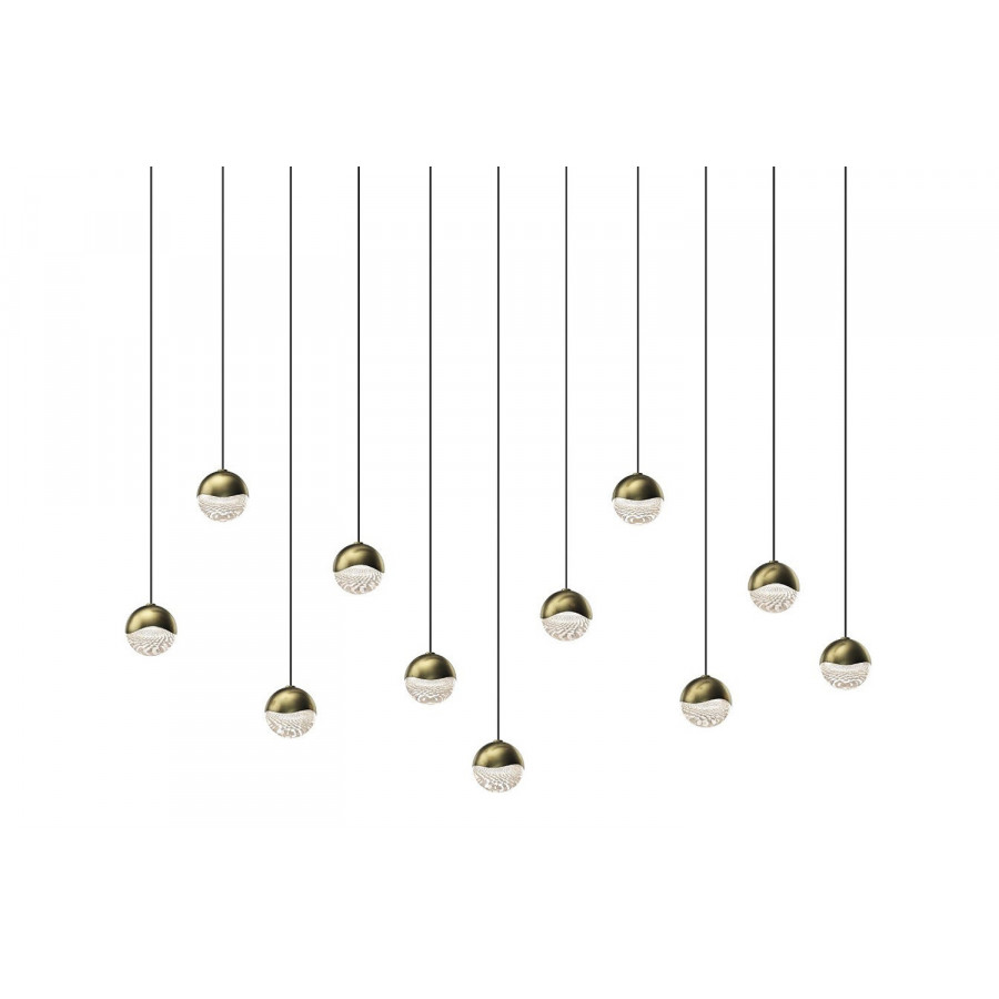 Sonneman Grapes LED Chandelier - Brass Finish, 11-Light Small, Rectangle Canopy