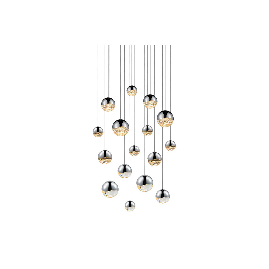 Sonneman Grapes LED Chandelier - Polished Chrome, 16-Light Assorted, Square Canopy
