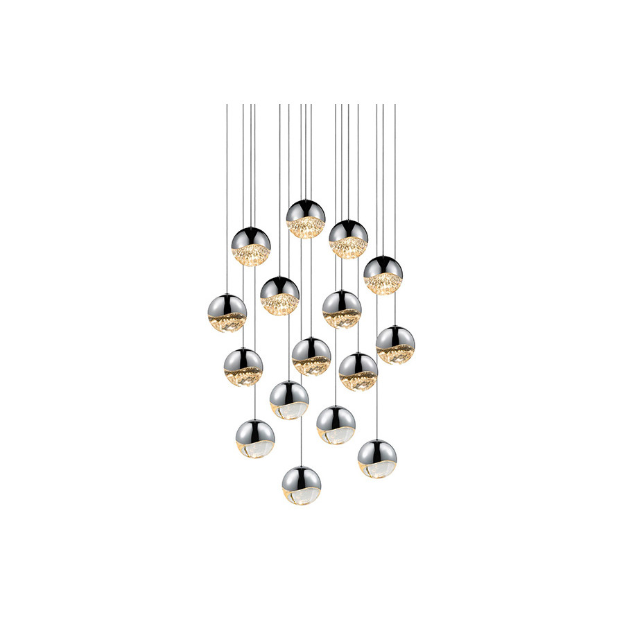 Sonneman Grapes LED Chandelier - Polished Chrome, 16-Light Large, Square Canopy