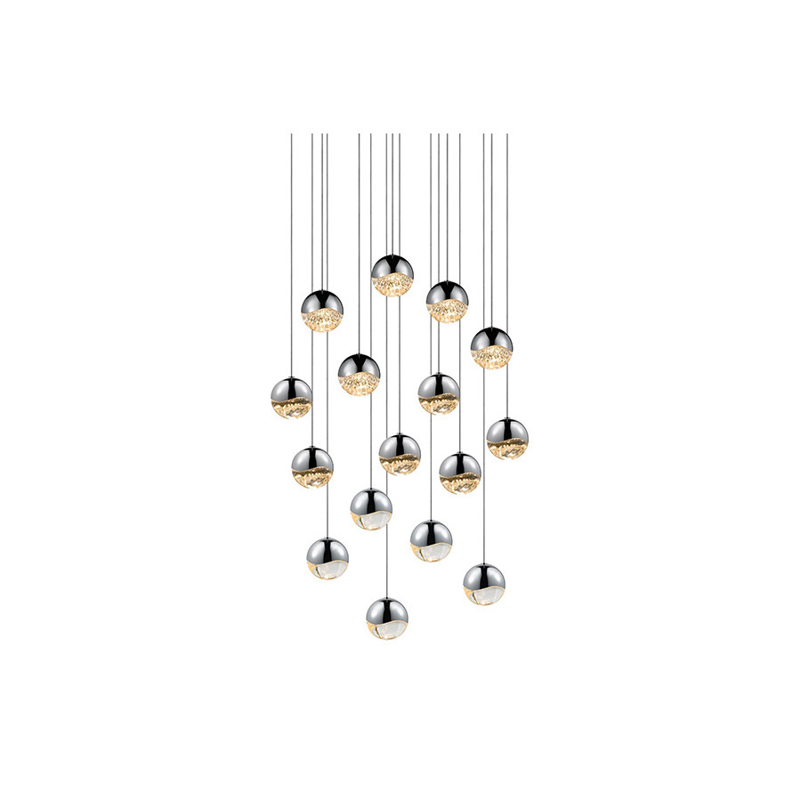 Sonneman Grapes LED Chandelier - Polished Chrome, 16-Light Medium, Square Canopy