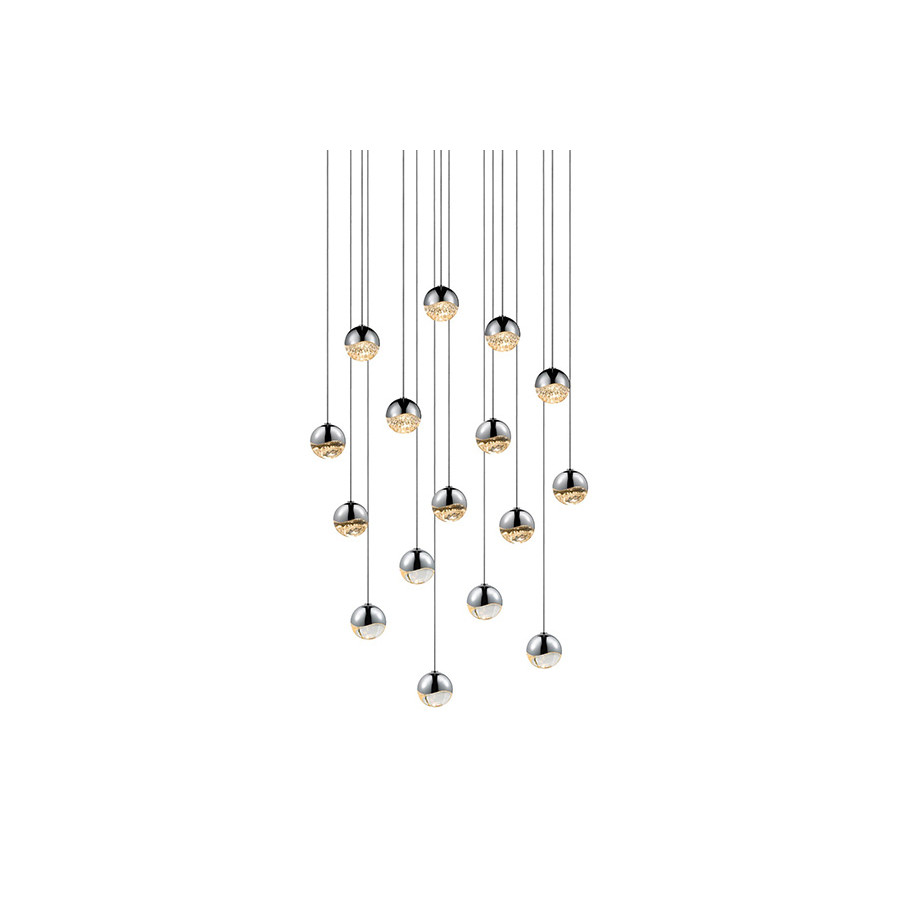 Sonneman Grapes LED Chandelier - Polished Chrome, 16-Light Small, Square Canopy