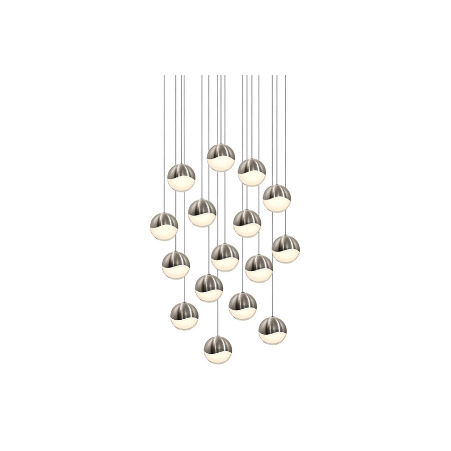 Sonneman Grapes LED Chandelier - Satin Nickel, 16-Light Large, Square Canopy
