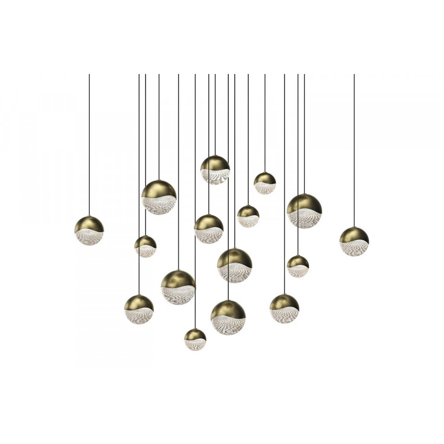 Sonneman Grapes LED Chandelier - Brass Finish, 16-Light Assorted, Square Canopy