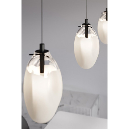 Sonneman Liquid LED Single Pendant - Satin Black, 1-Light Standard, Standard, Poured White Glass