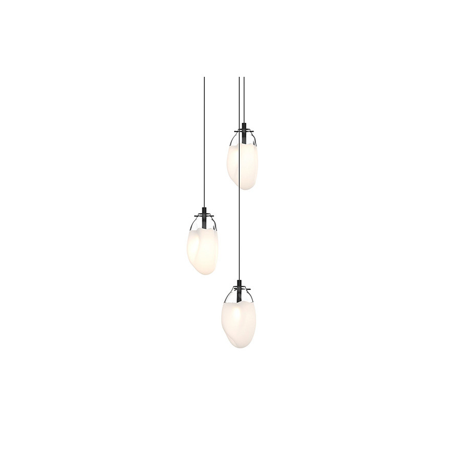 Sonneman Liquid LED Chandelier - Satin Black, 3-Light Standard, Round Canopy, Poured White Glass
