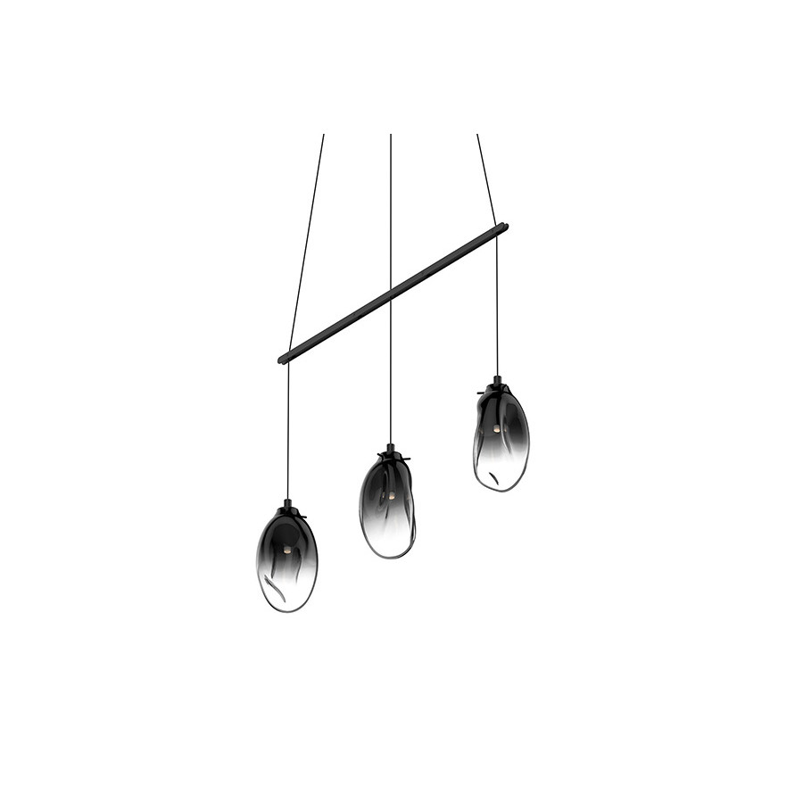 Sonneman Liquid LED Chandelier - Satin Black, 3-Light Standard, Linear Spreader, Smoke Fade Glass