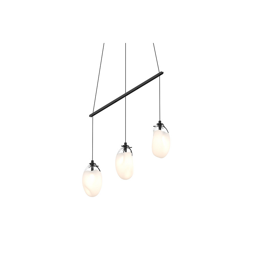 Sonneman Liquid LED Chandelier - Satin Black, 3-Light Standard, Linear Spreader, Poured White Glass