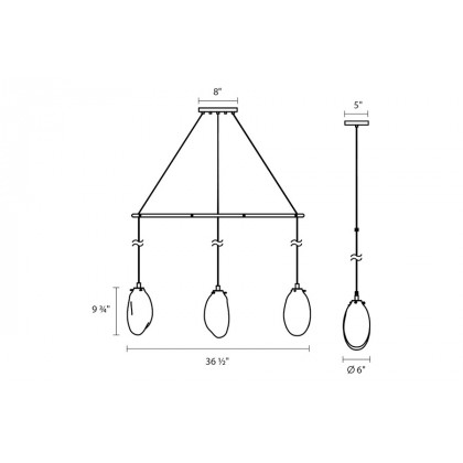 Sonneman Liquid LED Chandelier - Satin Black, 3-Light Standard, Linear Spreader, Poured White Glass