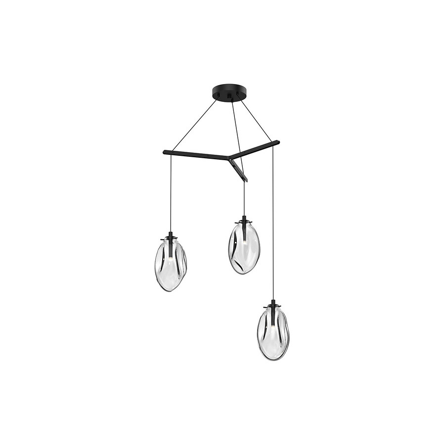 Sonneman Liquid LED Chandelier - Satin Black, 3-Light Standard, Tri-Spreader, Clear Glass